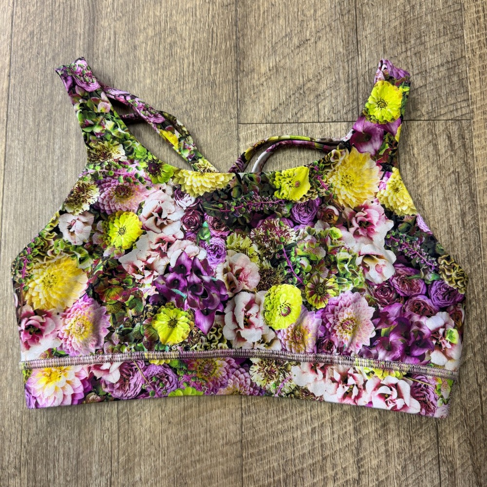 Lululemon Energy Bra Size 4 Cross Back Floral Print Light Support Workout Top